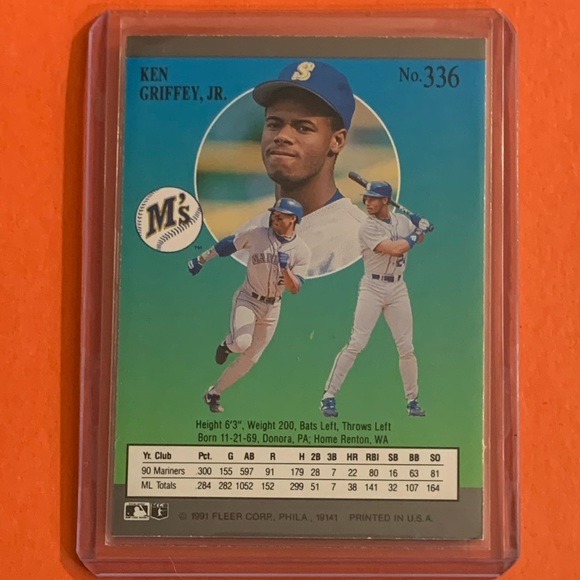 Ken Griffey Jr. #336 1991 Fleer Ultra Baseball Trading Card - Picture 2 of 2